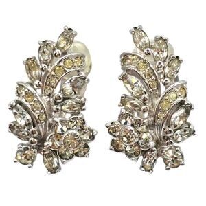 Earrings Vintage Floral Spray Signed Pennino Crystal Circa 1950s Pat 156452